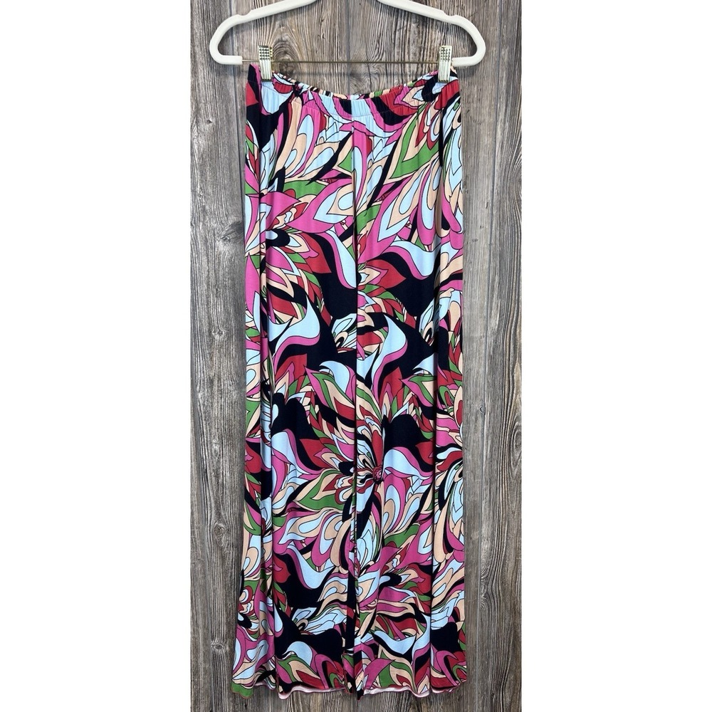 Zen Knits Tropical Floral Pants Small Wide Leg Groovy Boho Festival Artsy